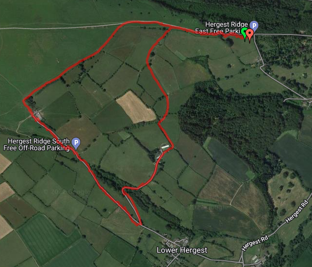 Map of Hergest circular walk via Grove Farm